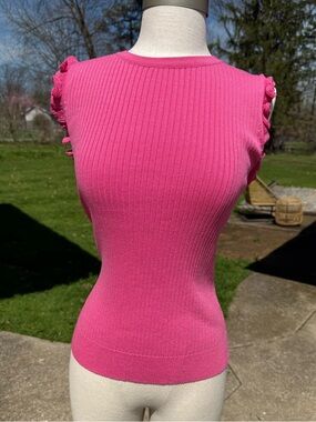 LA MIEL Bright Pink Ribbed Ruffle-Sleeve Tank Top